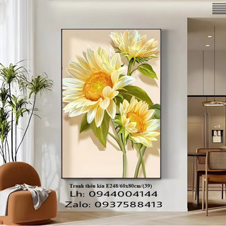 Tranh thêu hoa hướng dương E248 thêu kín tranh