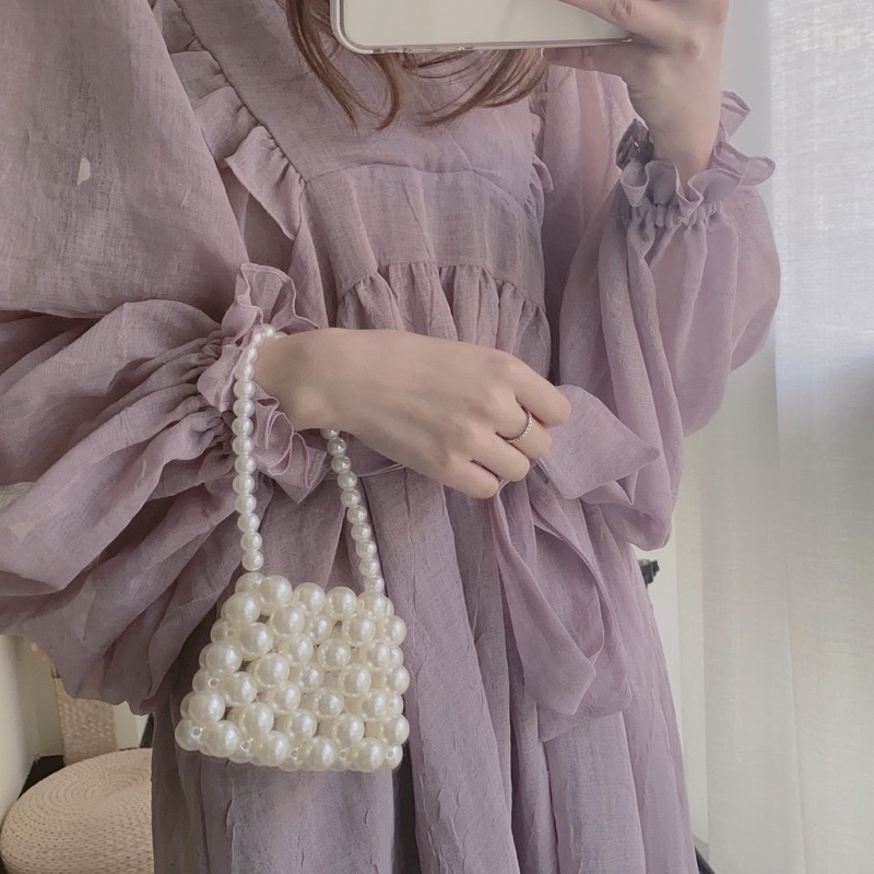 Túi xách mini đính hạt trai loai 1 phong cách cho nữ,giỏ xách phối áo dài