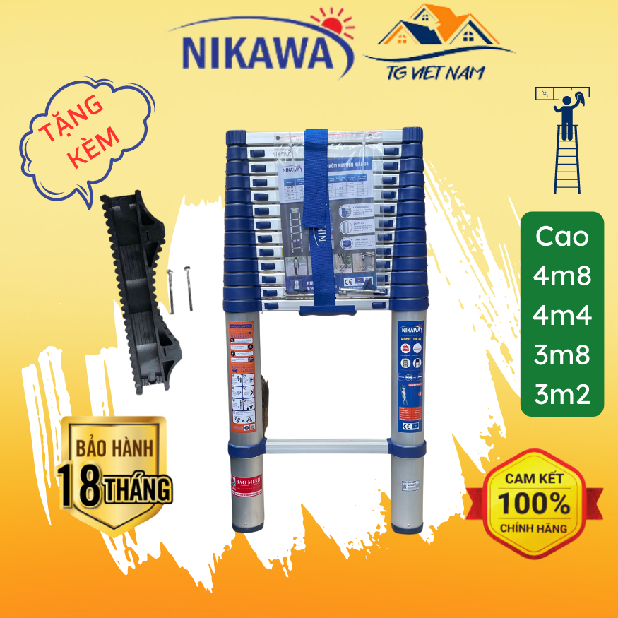 [XẢ KHO 5m NK-50] Thang nhôm rút đơn Nikawa Nhật bản cao cấp NK-50 5m, NK-48 4,8m , NK-44 4m4, NK-38 3m8, NK-32 3m2