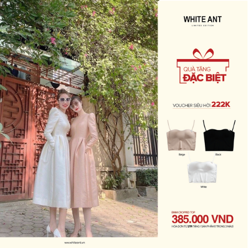 Đầm Công Sở Dáng Xòe Nữ WHITE ANT SHADY Thiết Kế Cổ Tròn Vai Bồng Điệu, Chất Vải Taffta Bóng Cao Cấp 120313004