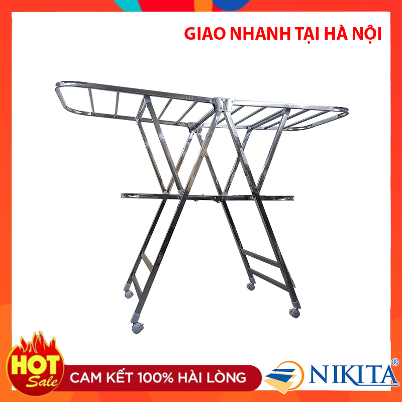 Giàn phơi để sàn Inox có bánh xe di chuyển tiện lợi, Mâm phơi có thể điều chỉnh theo hướng nắng - Hàng chính hãng NIKITA