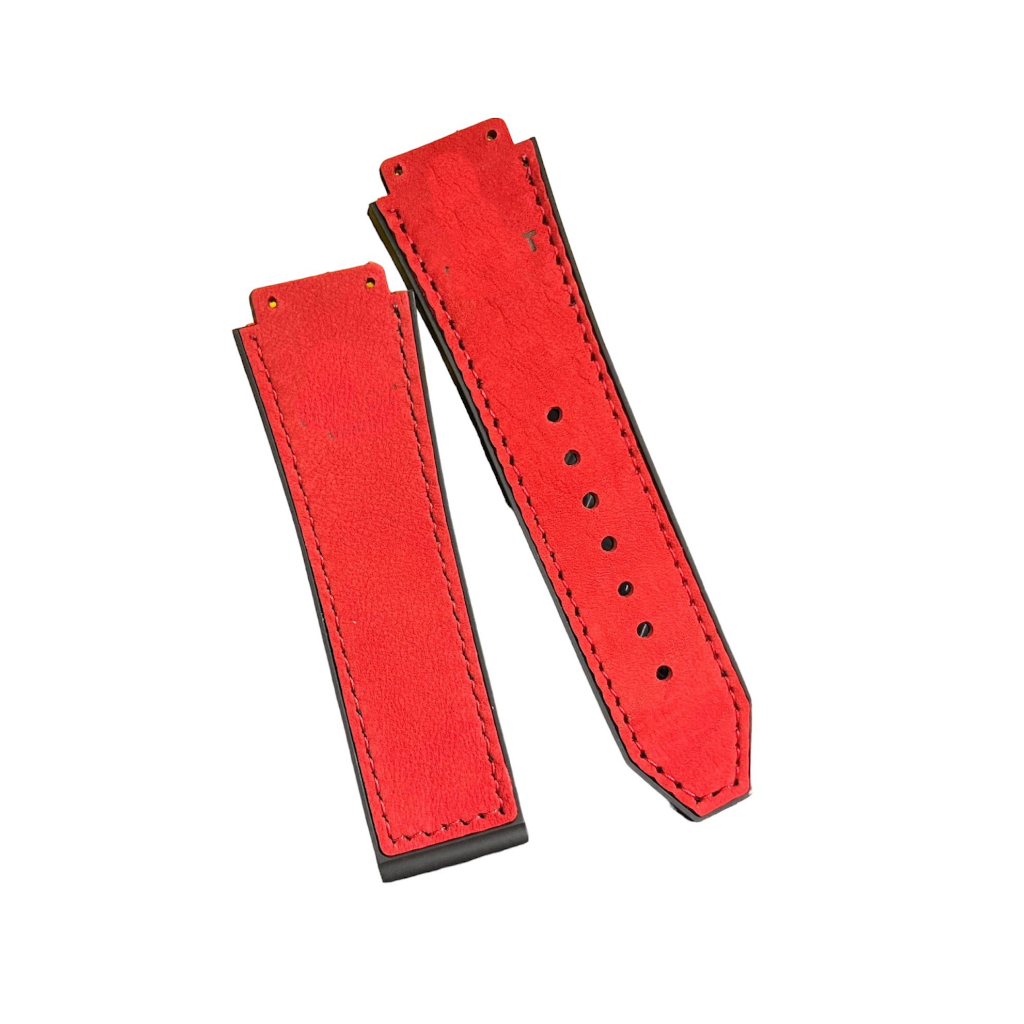 GIÁ ĐỘC NHẤT Dây đồng hồ cao cấp nam size 42 - Da lộn màu đỏ size 19x25x22 mm
