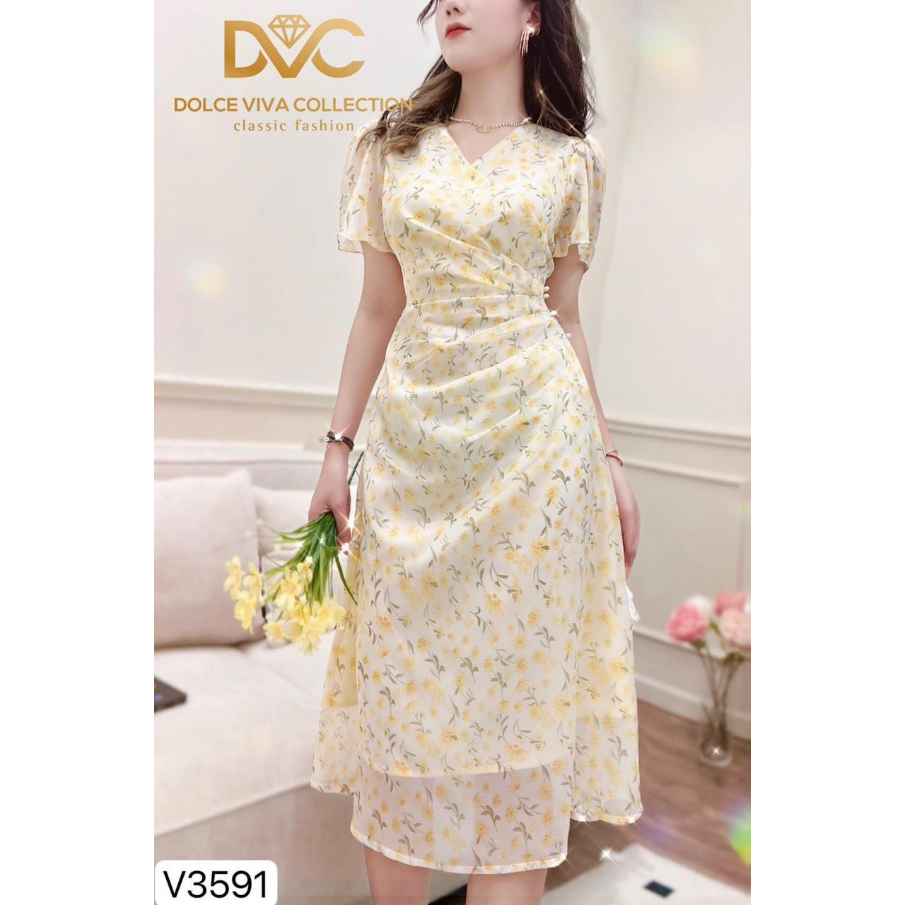 ĐẦM VOAN HOA XÒE XẾP LY ĐÍNH CƯỜM EO XINH XẮN CỰC SANG TRỌNG CUỐN HÚT