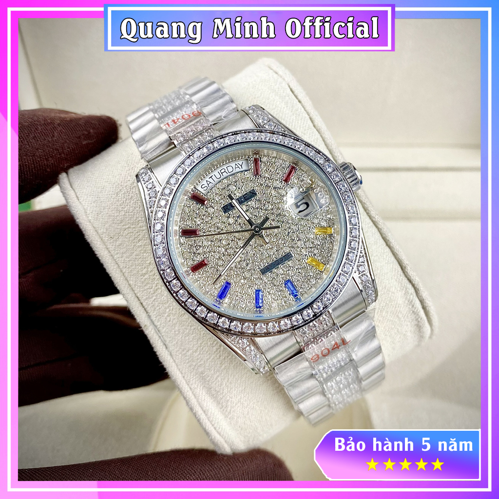 Đồng hồ cơ nam Rolex máy nhật, viền dây đính đá CZ sang trọng đẳng cấp, cơ tự động Automatic size 38mm [Bảo hành 5 năm]