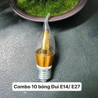Combo 10 Bóng nến, bóng nhót 5W đui đèn E14/ e27 thắp đèn chùm, đèn trang trí, ánh sáng trắng/ vàng