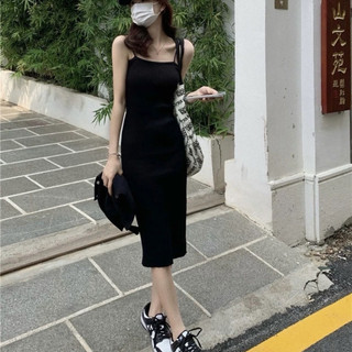 Set đầm thun len màu đen cúc trắng dài tay sang chảnh form dài qua gối