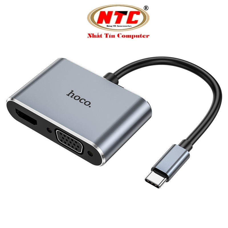Bộ chuyển đổi Hoco HB30 Eco Type-C sang HDMI + VGA + USB3.0 + PD 100W, Hỗ trợ 4K 30Hz / 1080P (Xám)