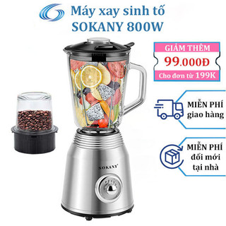 Máy xay sinh tố SOKANY công suất cực lớn 800W có 2 bộ cối dao sử dụng xay hoa quả, xay thực phẩm đa năng - SK186B
