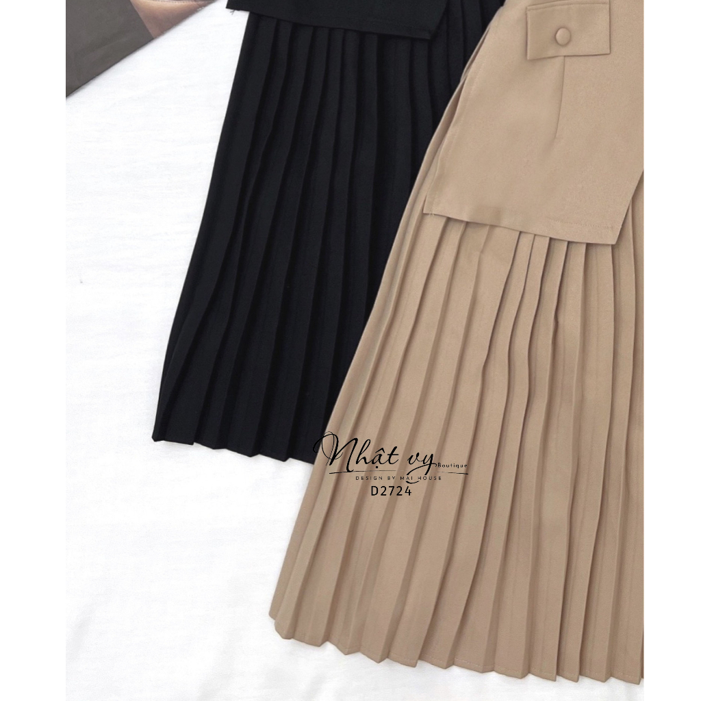 Đầm vest công sở Nhật Vy dập ly tay ngắn form dáng dài chất lụa sọc gân phù hợp dự tiệc dạo phố sang chảnh - D2724