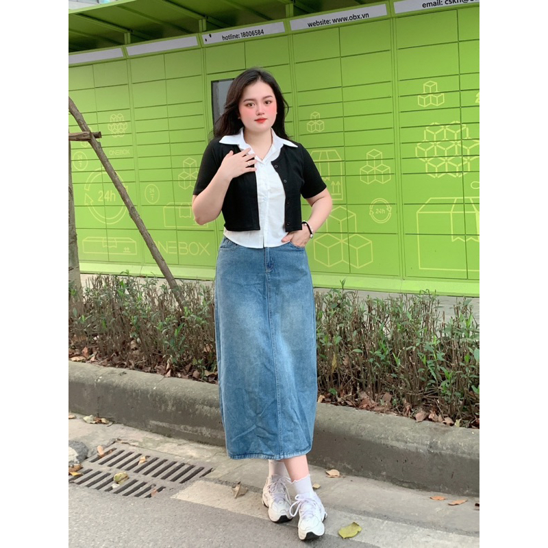 Chân váy jean BIGSIZE55-95KG dáng dài M7932 [BOON BOON BIGSIZE]