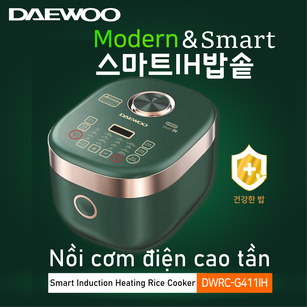 Nồi cơm điện cao tần 1.8L Daewoo DWRC-G411IH công suất 1200w, bảo hành 1 năm