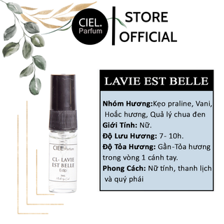 Nước hoa nữ CL LAVIE EST BELLE Edp cao cấp chính hãng CIEL Parfum 3ml phong cách nữ tính, thanh lịch và quý phái CP13