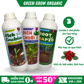 Combo phân đạm cá, dịch chuối trứng, siêu kích rễ Root Rapid Green Grow Organic mỗi chai 1 lít, phân bón hữu cơ vi sinh