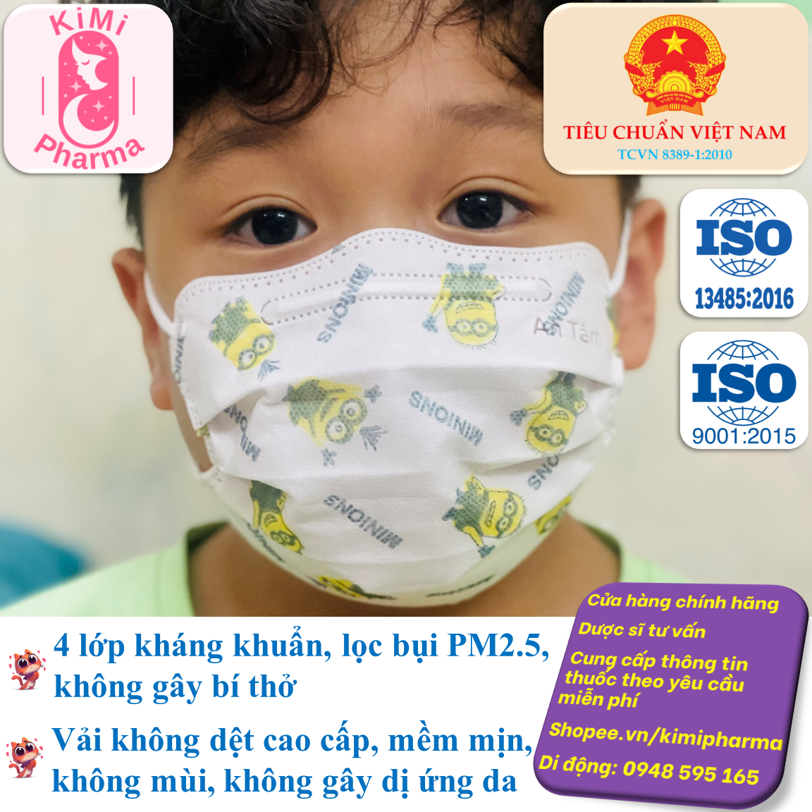 Khẩu trang cua cho bé An Tâm nhiều hình - Túi 10 cái