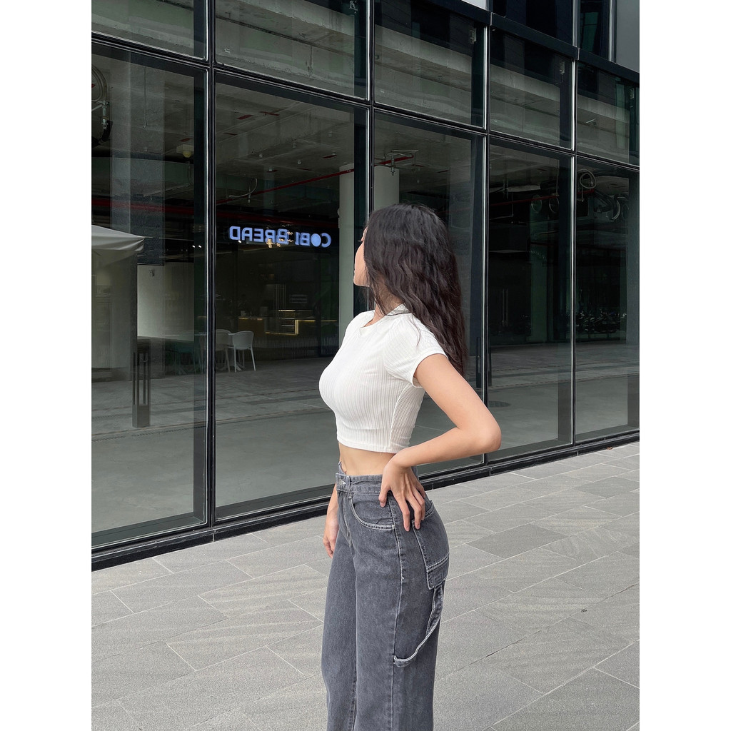 Quần Jeans Suổng Rộng Có Dây Sau Túi Màu Xám Chất Vải Jean Cotton Cao Cấp Mã AJ207X | Ảnh Chụp Tại Shop