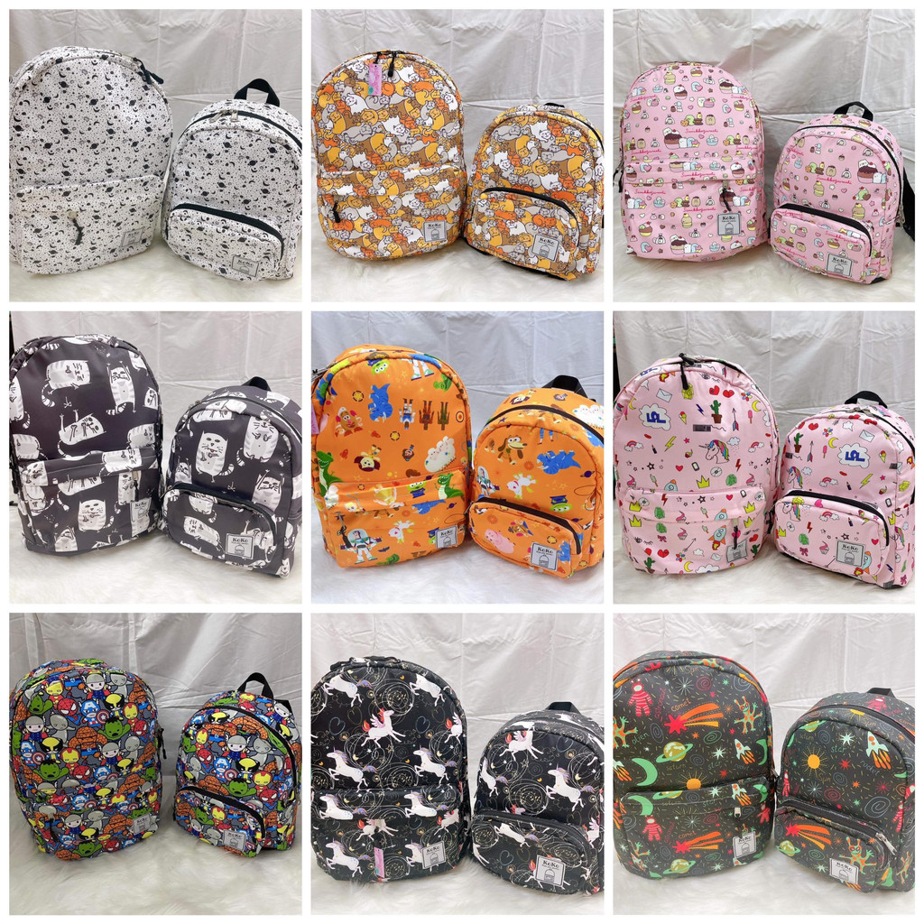 Balo hoạt hình vải Polyster cao cấp không thấm nước size nhỏ lớn đi học đi chơi