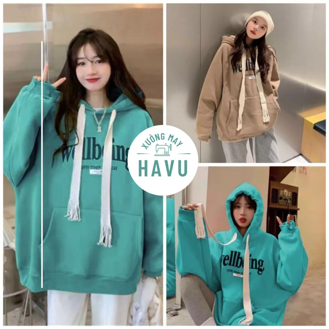 Áo hoodie dài tay dây rút bản to Wellbeling - Khoác nỉ mùa đông học sinh form rộng rãi, màu sắc nổi bật, bắt mắt