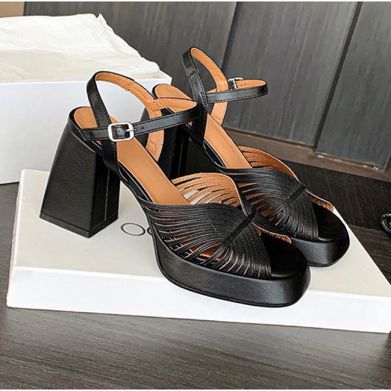 ORDER 🎀 Giày quai dây mảnh đan gót vuông 9cm 34-39