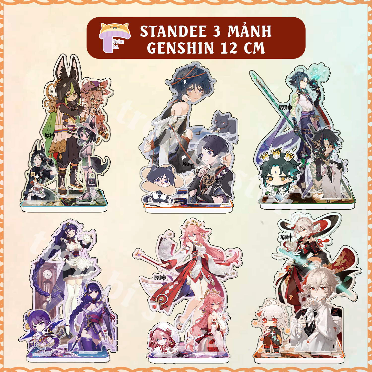 Standee 3 mảnh Genshin Impact 12 cm Kazuha, Yae, Raiden, Venti, Scara, Zhongli, Xiao, Alhaithma [Nhiều nhân vật]