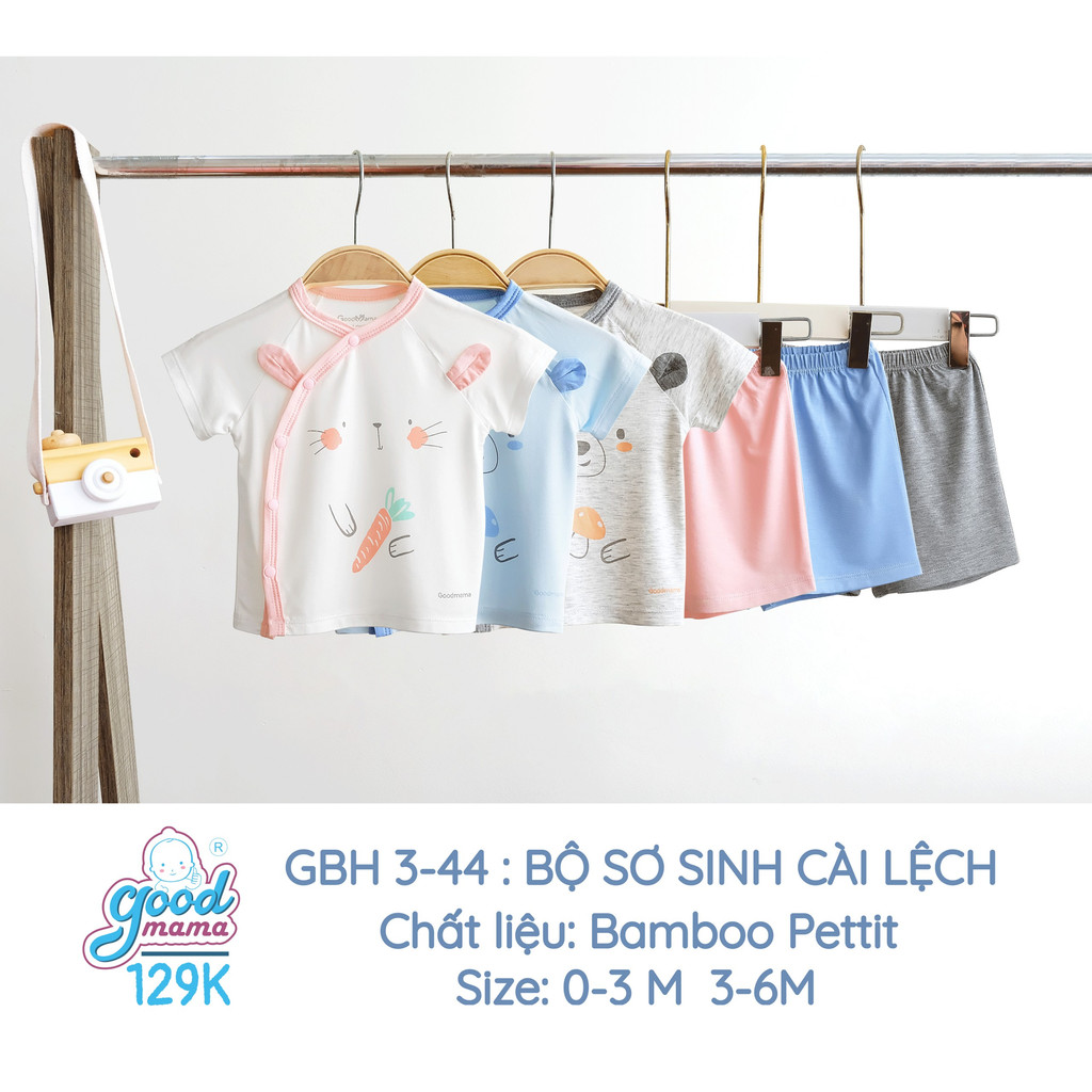 Bộ cộc tay sơ sinh cho bé trai bé gái hãng Goodmama chất liệu Bamboo petit siêu mềm mát