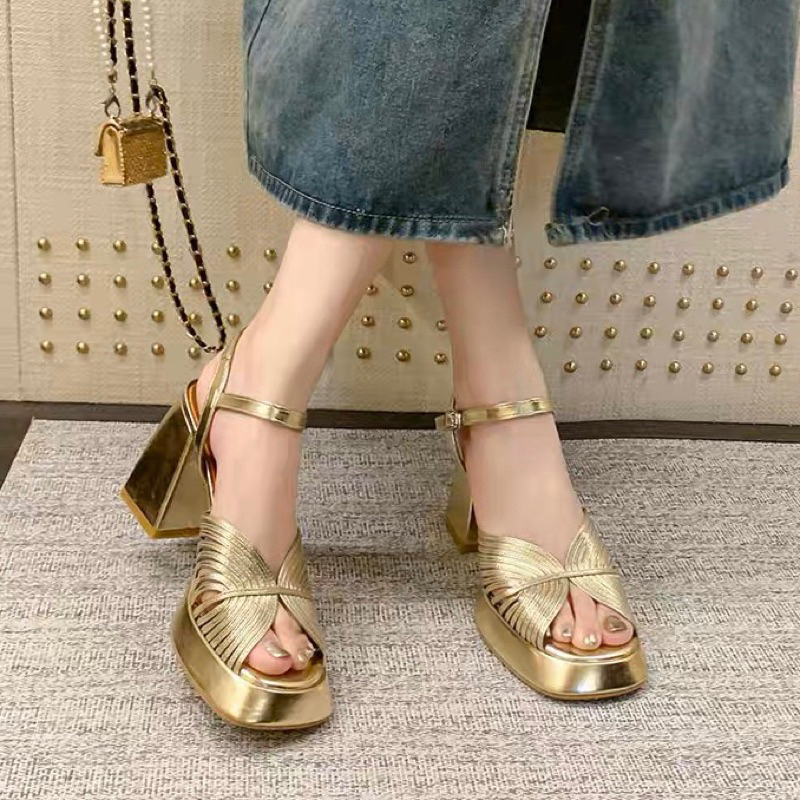ORDER 🎀 Giày quai dây mảnh đan gót vuông 9cm 34-39