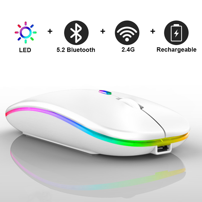 Chuột máy tính không dây có thể sạc lại, Chuột không dây mỏng di động 2.4G Mỏng, Độ bền cao. LED viền