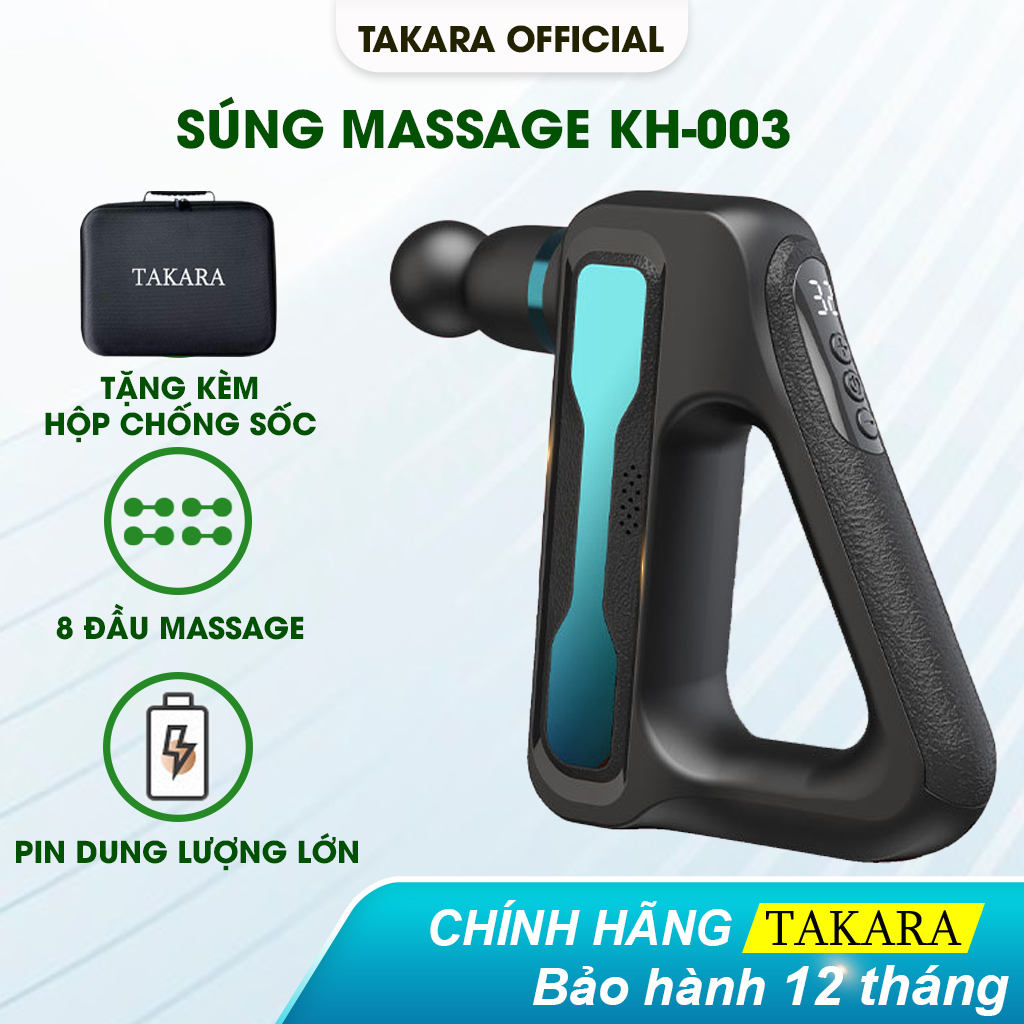 Máy Massage Cầm Tay, Súng Mát Xa Takara Với 8 Đầu Massage Và 32 Cấp Độ Điều Chỉnh Trị Liệu Chuyên Sâu KH-003