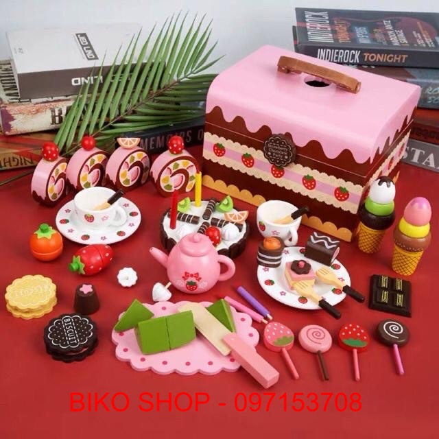 Đồ chơi trà bánh, socola, trà xanh bằng gỗ dính nam châm cao cấp - Đồ chơi gỗ cho bé - Biko Shop