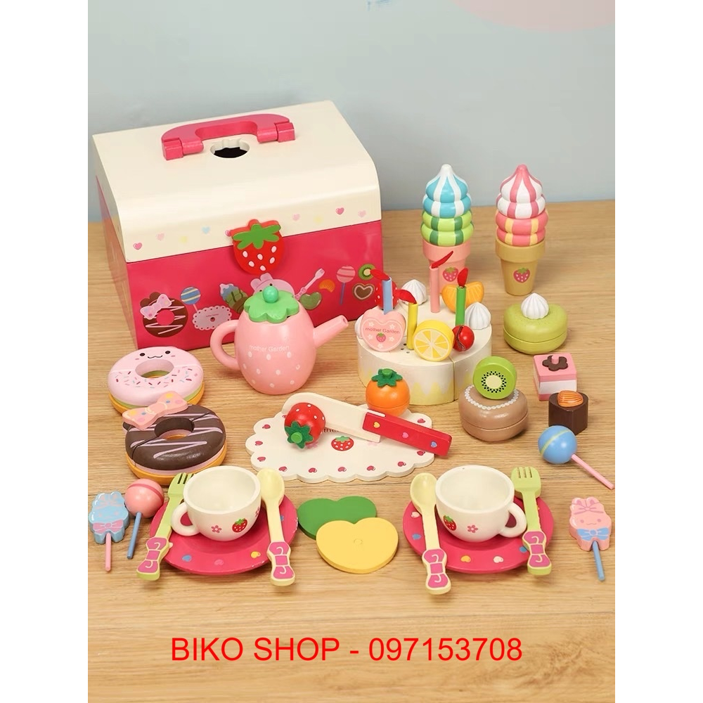 Đồ chơi trà bánh, socola, trà xanh bằng gỗ dính nam châm cao cấp - Đồ chơi gỗ cho bé - Biko Shop