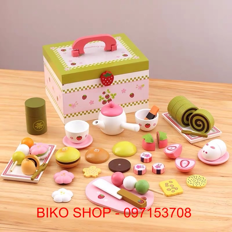 Đồ chơi trà bánh, socola, trà xanh bằng gỗ dính nam châm cao cấp - Đồ chơi gỗ cho bé - Biko Shop
