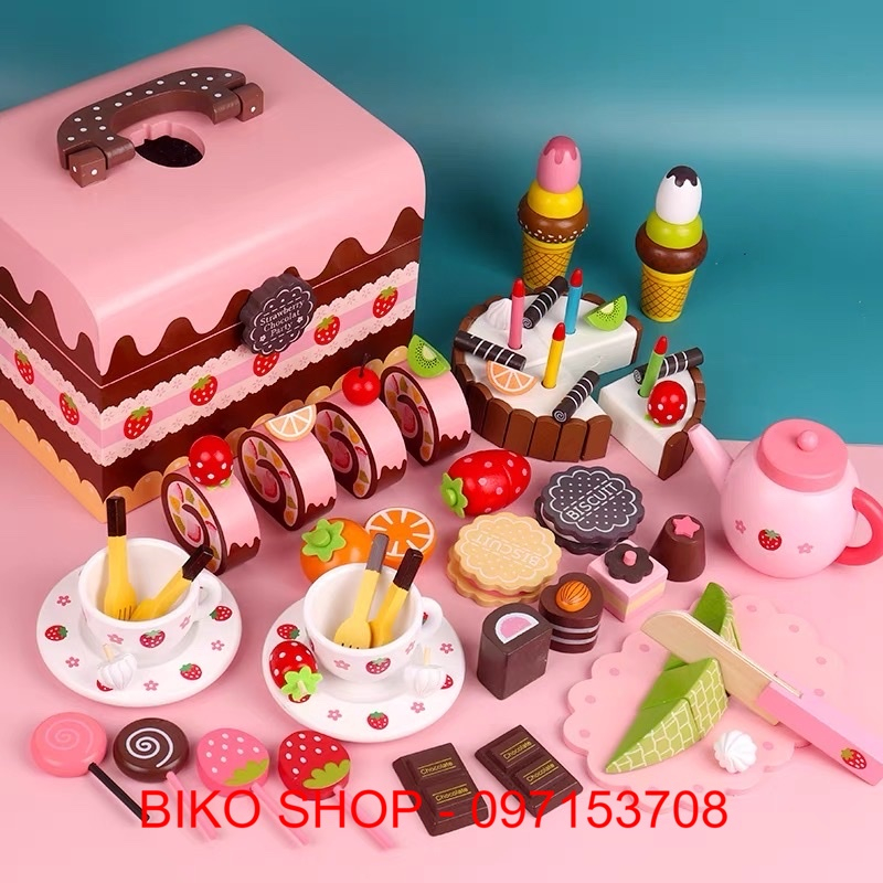 Đồ chơi trà bánh, socola, trà xanh bằng gỗ dính nam châm cao cấp - Đồ chơi gỗ cho bé - Biko Shop