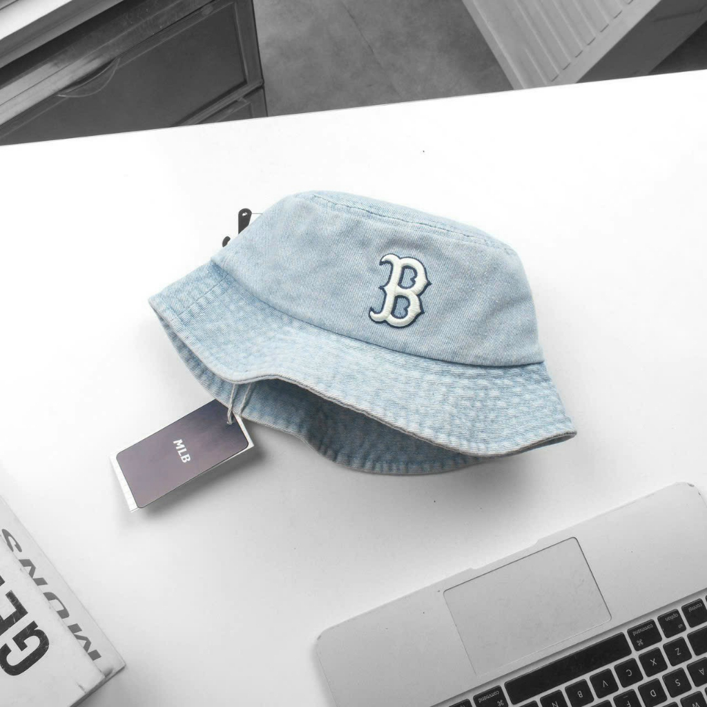 Mũ bucket MLB Boston nón tai bèo vành tròn thêu chữ B chất jean full tem tag - PASIO