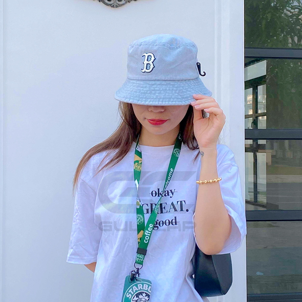 Mũ bucket MLB Boston nón tai bèo vành tròn thêu chữ B chất jean full tem tag - PASIO