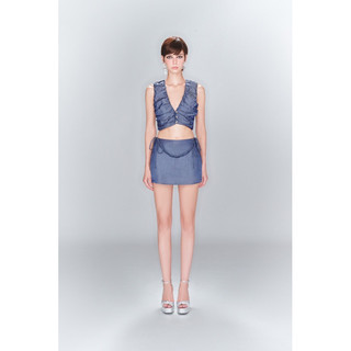 Set đồ nữ thiết kế thanh lịch chất liệu giả Jean nhúng ngực phối dây nơ eo 𝐑𝐄𝐒𝐎𝐑𝐓 𝐒𝐄𝐓