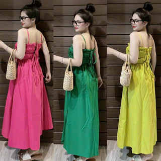 Đầm maxi nữ 2 dây chun ngực bèo nơ sau siêu xinh dễ thương.