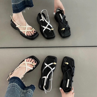 Sandal nữ xỏ ngón mũi vuông quai chéo đế cao 4cm