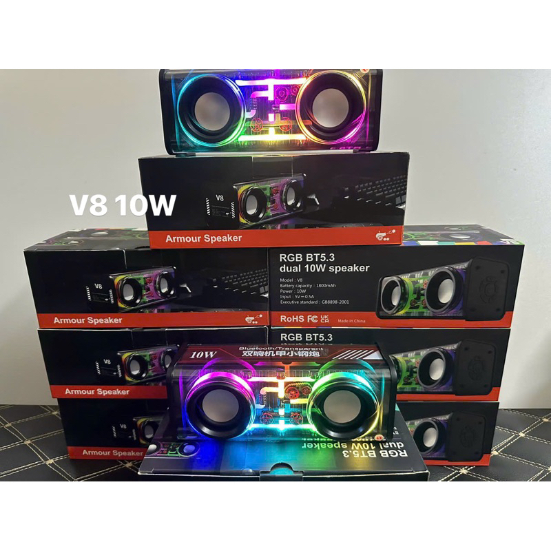 Loa Bluetooth V8 lộ vi mạch điện tử hiệu ứng dèn LEd công suất 10 W