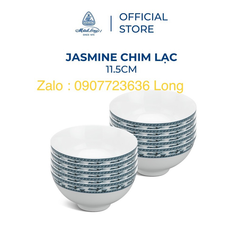 Bộ 10 Chén, Bát Ăn Cơm Sứ Chính Hãng Minh Long 1 -Jasmine-Chim Lạc -11.5 cm