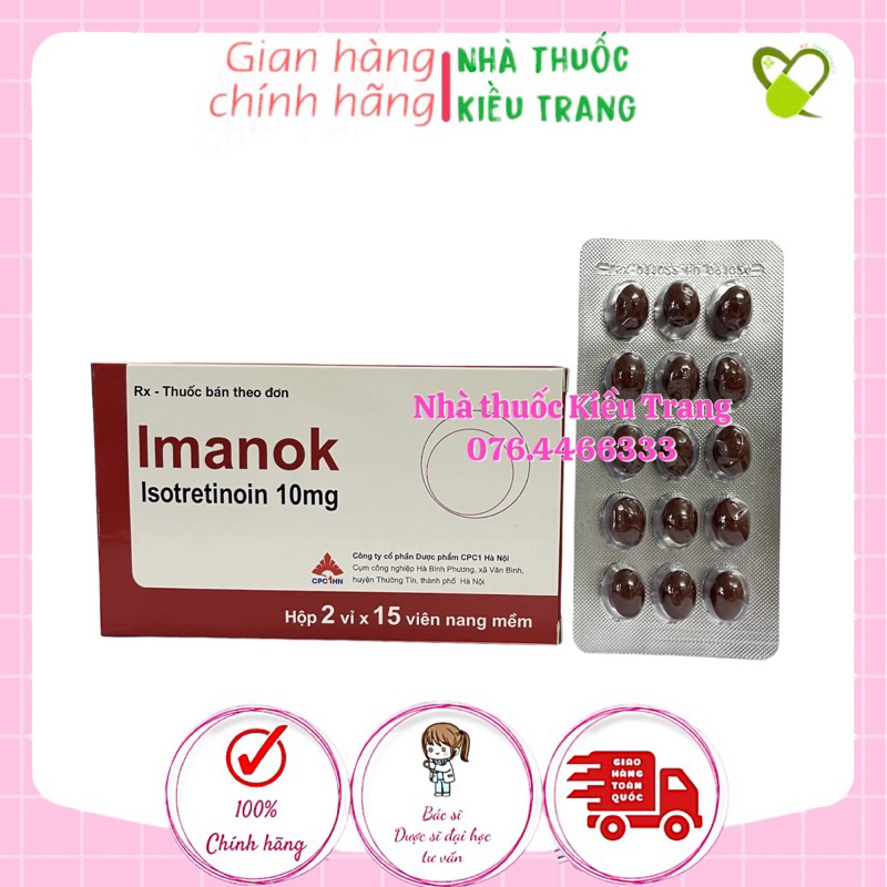Viên uống sạch mụn Imanok 10mg, sạch mụn trứng cá, mụn mủ, viêm nang lông,…