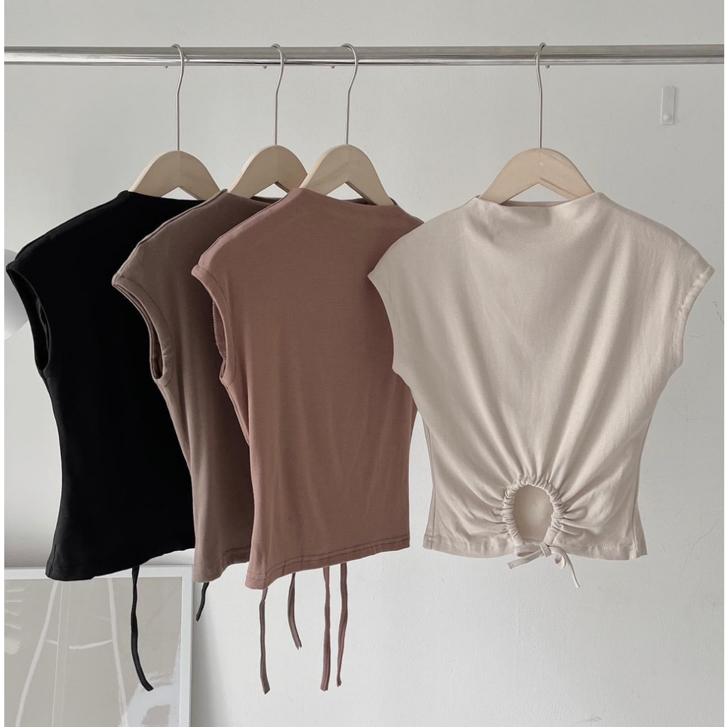 Áo croptop rút lưng dáng cổ lọ tay hến Heppy - Áo thun zip kiểu rút thân sau _Aothunzip00152_P0K12