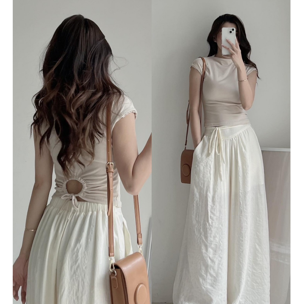 Áo croptop rút lưng dáng cổ lọ tay hến Heppy - Áo thun zip kiểu rút thân sau _Aothunzip00152_P0K12