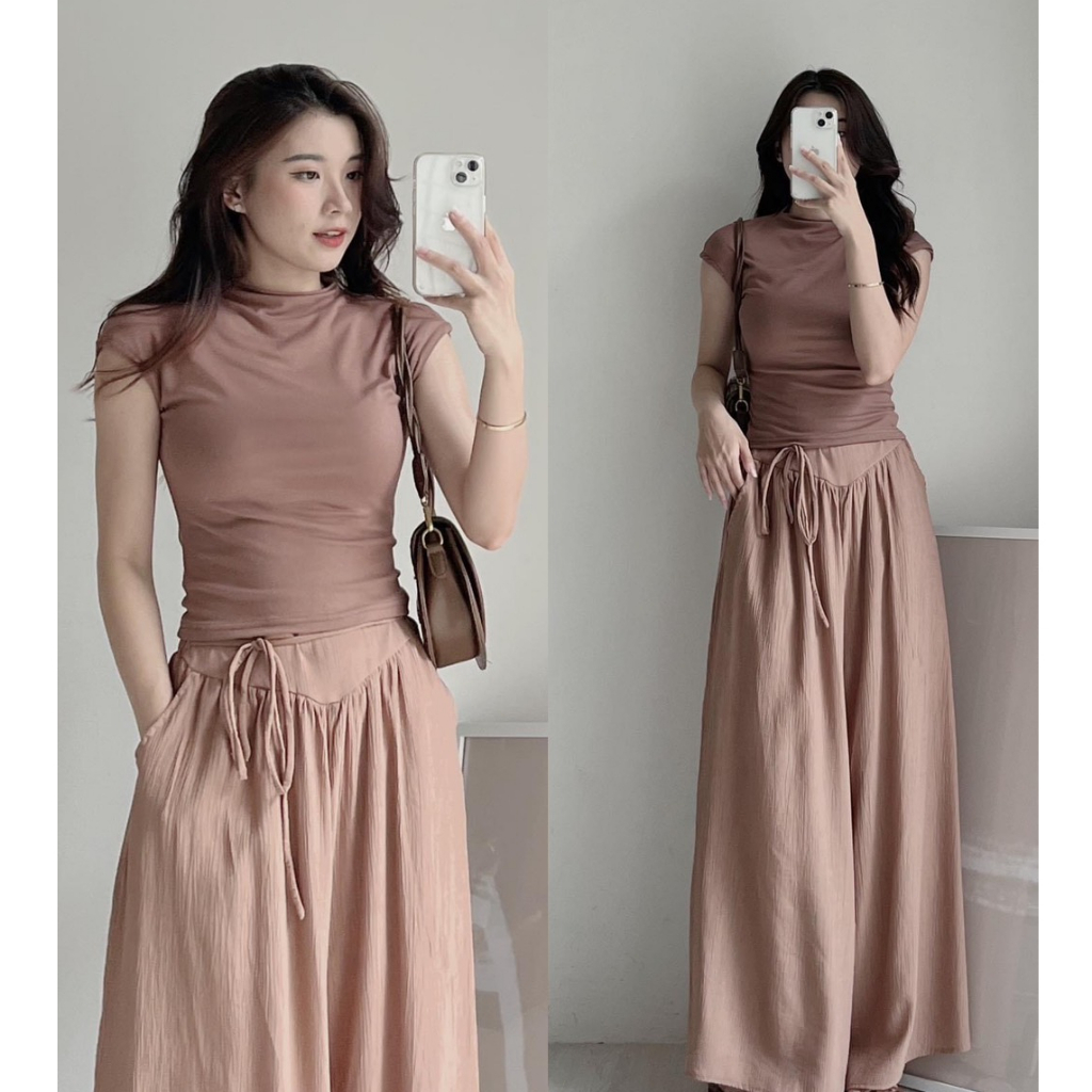 Áo croptop rút lưng dáng cổ lọ tay hến Heppy - Áo thun zip kiểu rút thân sau _Aothunzip00152_P0K12