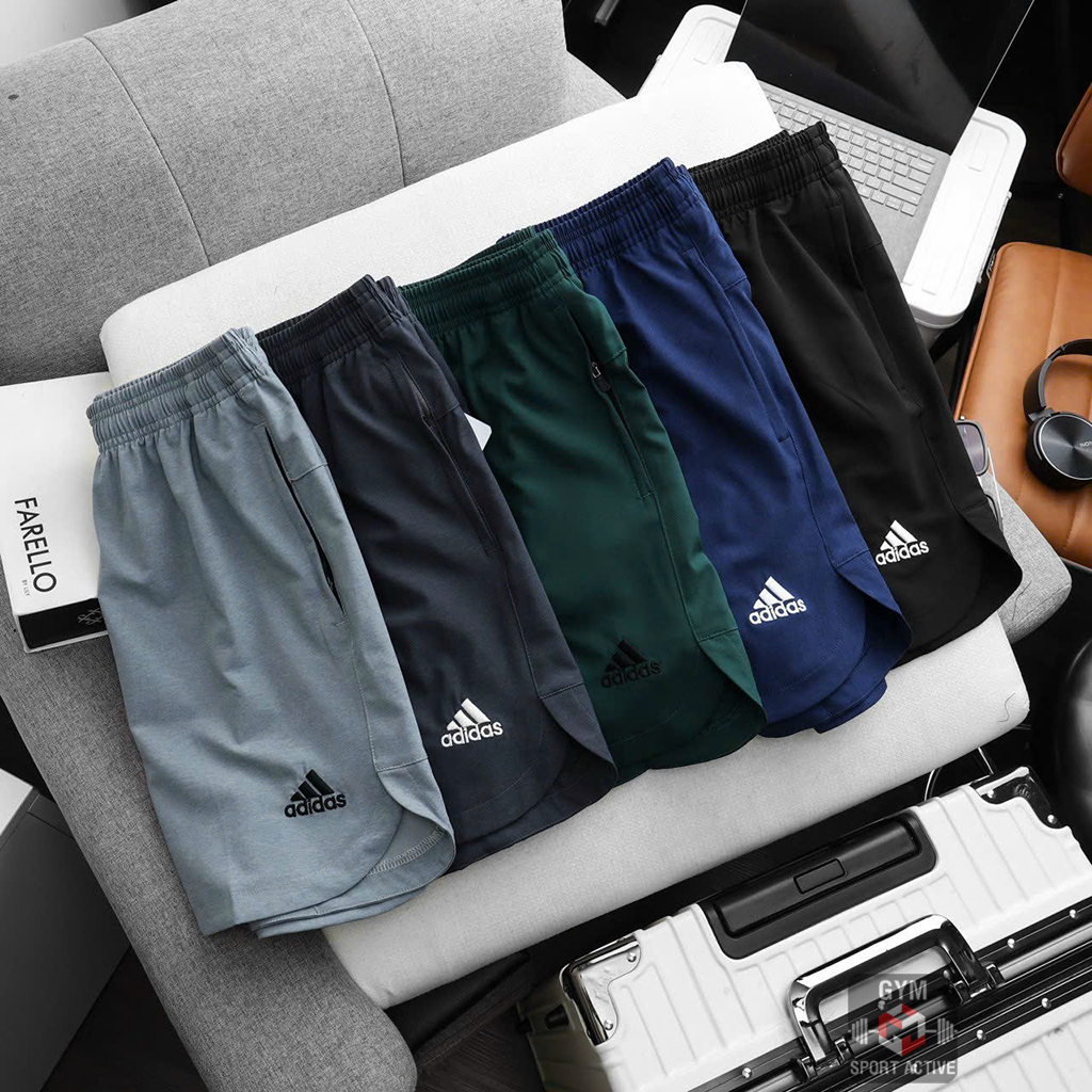 Quần short nam thể thao quần đùi tập gym chạy bộ nam short Adidas chất xi ( dù ) 4 chiều phom ngắn trên gối vát gấu đẹp