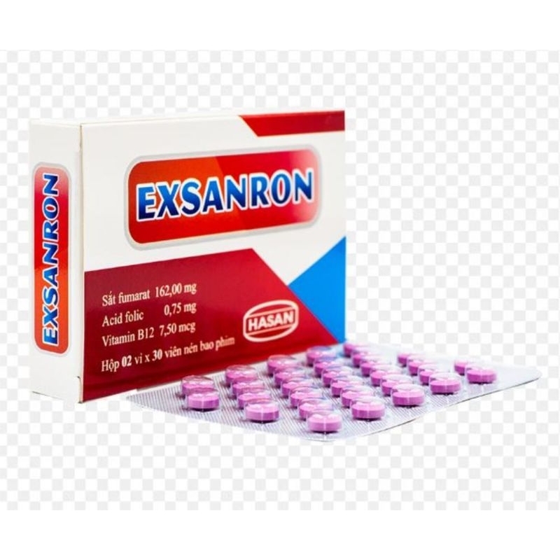 Bổ sung sắt, acid folic, B12 Exsanron h60viên
