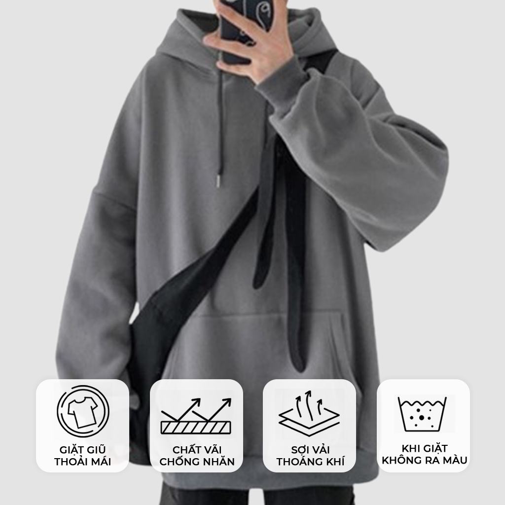 Áo khoác Hoodie Nam, Nữ Hoodie Basic Unisex Nỉ From Rộng Màu Xám - Basic Boutique HDT900 Zunichic