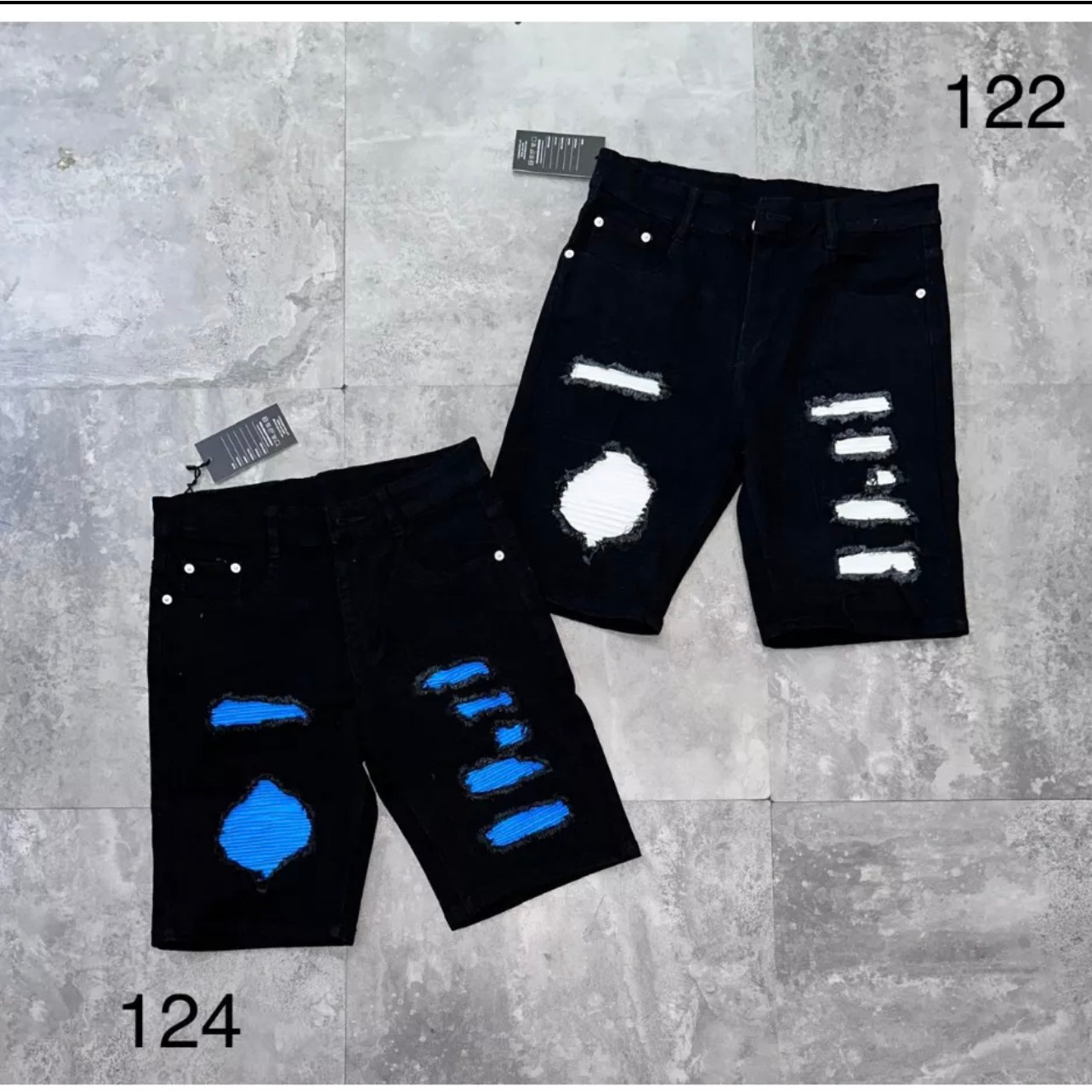 Quần short jean nam AMIRI vá trắng xanh cao cấp vải dày đẹp mẫu mới 2 màu chất lượng