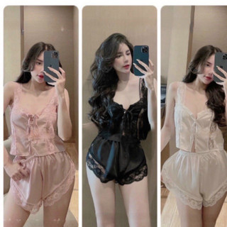 Mẫu mới - Set đồ ngủ lụa satin phối ren M25 siêu hot