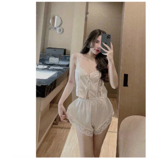 Mẫu mới - Set đồ ngủ lụa satin phối ren M25 siêu hot