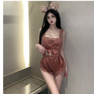 Mẫu mới - Set đồ ngủ lụa satin phối ren M25 siêu hot