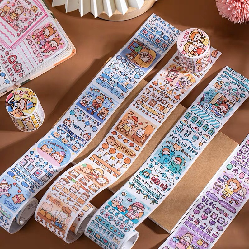 Cuộn 3m washi tape sticker 6 chủ đề nhật kí bạn bè xinh, dùng làm DIY, trang trí sổ tay planner, bullet journal